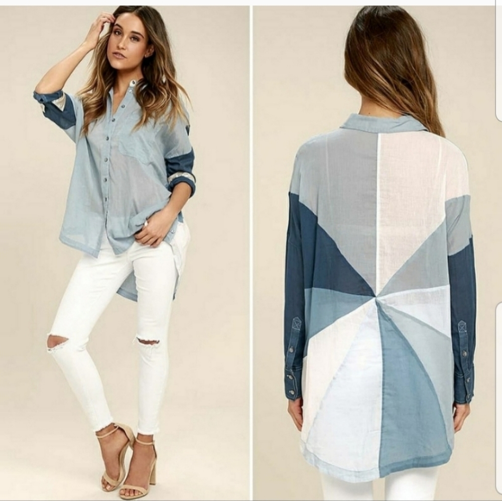 FREE PEOPLE Rainbow Days Button Down Top